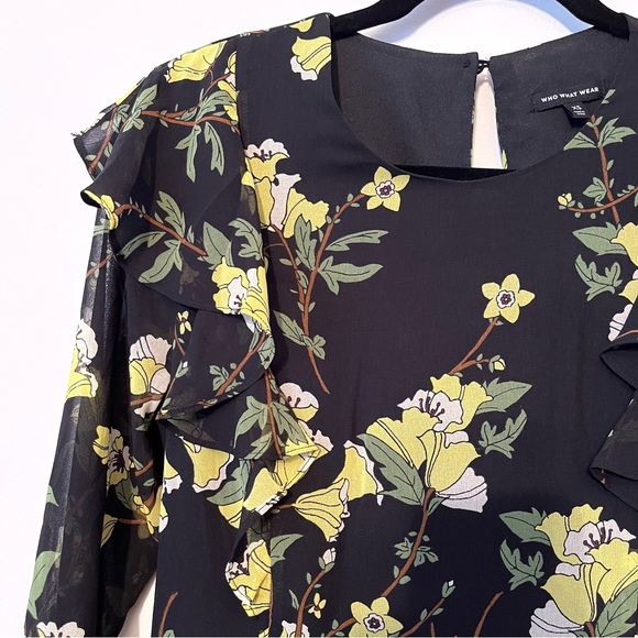 Who What Wear Black & Yellow Floral Dress - Picture 6 of 13